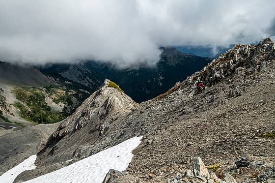 climbing up from lone tree pass. we went left of the snowfield, but based on how quickly 2 guys passed us, right is likely easier.