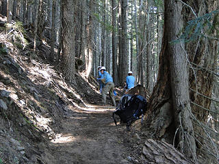 Trail crews on Crystal Peak trail not far up from creek.