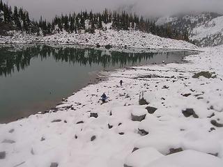 Jim and Gary crossing on the south side of Lewis Lake