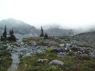 Into the clouds ......... Believe it or not, there's a marmot in this picture, just about right in the middle.