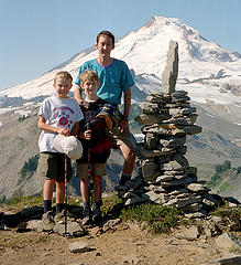 Ryan and Daniel with the cairn they built in September 2003
