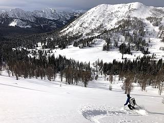 Skiing down Bigelow (photo by Fred)