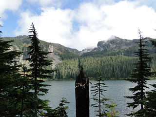 Mowich Lake looking towards Knapsack Pass.