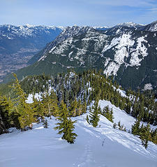 Final section of the ridge up to the top. Zorro Peak, the big "Z" and Russian Butte in the middle.