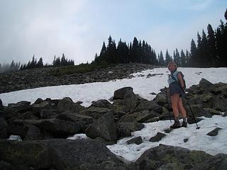 Peggy ready to run up boulder field