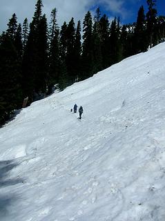 Ab and Son crossing one of many avy slopes