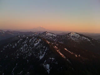 Summit view of Granite Mt Lookout in front of Rainier