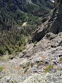 Looking down from halfway up the first pitch