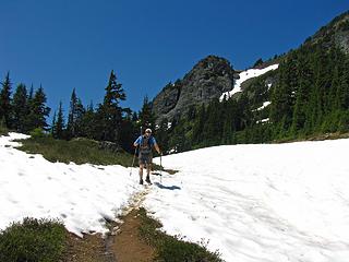 Snowfield in upper right is the steep snow crossing