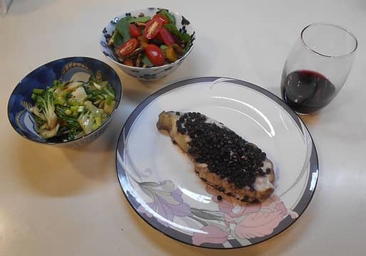 baked sturgeon with wild huckleberry [i:9b59320433](V. Ovatum)[/i:9b59320433] with bok choy and salad 12/03/22
