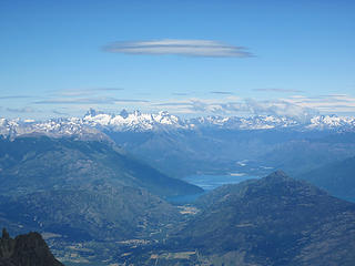 Lago Puelo and the most striking peak in the area, Cerro Tres Picos at 2500+ meters