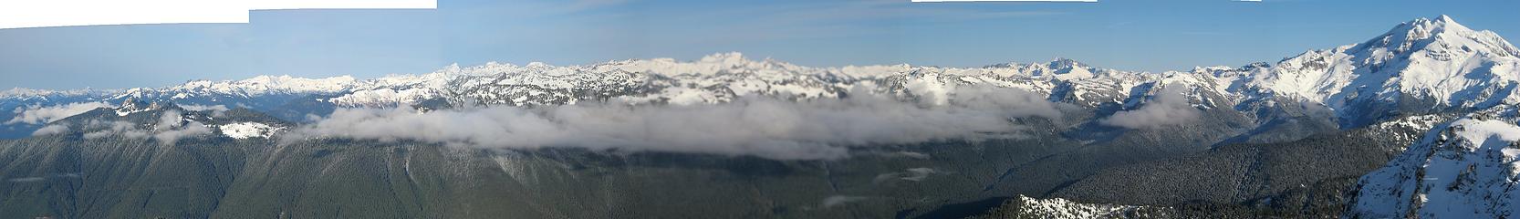 Summit view eastward, pan from NNE thorugh ESE (One frame was out of focus in the center, the blur is Dome Peak)