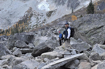 Boulder hopping along Colchuck Lake