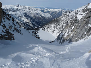 Looking down Colchuck glacier