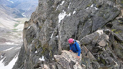 Scrambling the narrow section of ridge