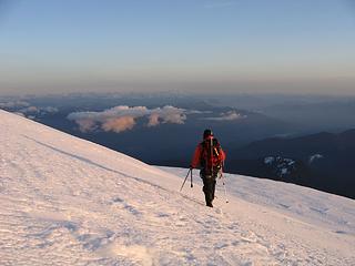 Tom descending in the alpenglow