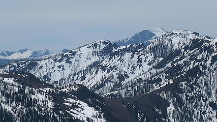 Midnight Mtn lookout site (dead center), Oval Peak (14 miles away)