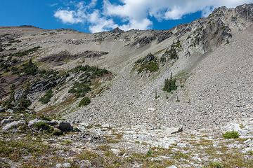 looking back up to cameron (false summit center, true summit just right of false summit)