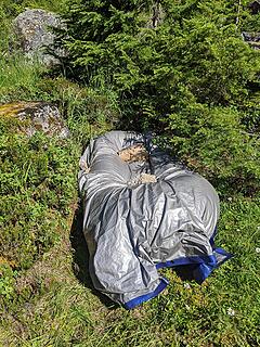 Cached Raft at Lower Falls Lake