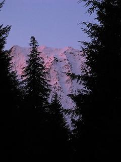 Pink dawn on Big Four from the Perry Creek Road
