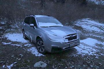 Fresh snow on my car at the trailhead