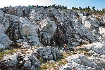 Rocky heather benches, more rock than heather here