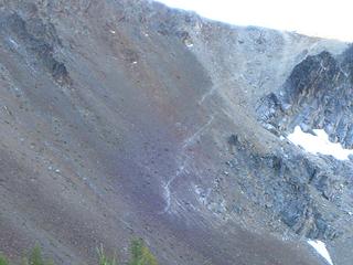 Zoom of scree trail to saddle on way to Star Peak