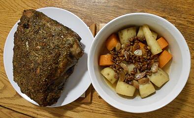 pork shoulder roast with roasted root vegetables 103120
