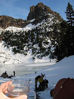 Iced tea at camp while Yana is consumed by her pack