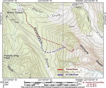 This shows two referenced routes and the ledge location.