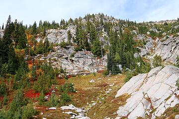 Looking back up at some of the terrain we descended.