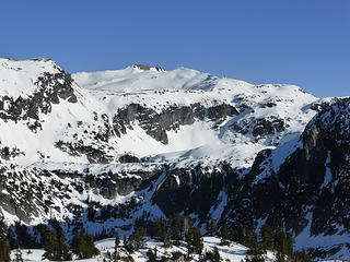 View on La Bohn lakes and Mt. Hinman, showing almost the entire route to Mt. Hinman here.
