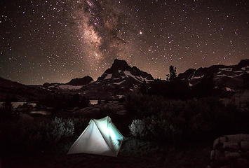 Camping under Mt. Banner and Milky Way at Thousand Island Lake