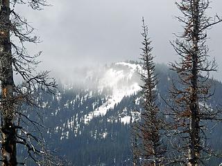 Wind blowing snow off a nearby peak. The winds would pickup at times with a cool chill to them.