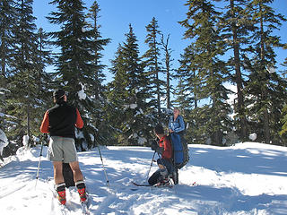 Skiers Near Lake