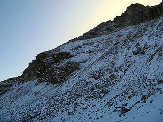 Frozen boulders up to Friscos 7500-foot shoulder