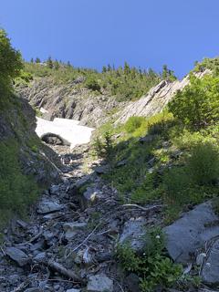 looking up the gully while taking a break at Crisler's ladder