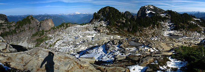 Northwest Col & Central Basin tarns, from Camp Promontory (labeled)