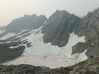 Frozen tarn below (smoke above)