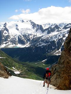 looking over the col at le conte lakes and mountain