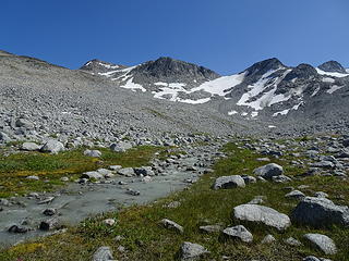 Our original route gained the ridge upper left