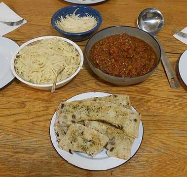 linquine with meat sauce and bread 09/15/23