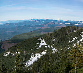 View north from Middle Green summit. The old logging road with snow on it has been decommissioned.