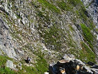 Getting off the pass onto steep rocky slopes