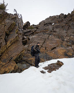 Ross in one of the bigger snow flurries of the day