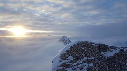 undercast sunrise with Tower Mountain sticking out