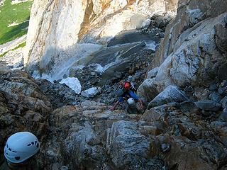 Climbing down to the leaping waterfall