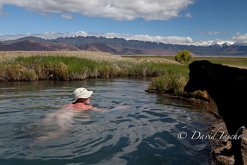 Lowest hot spring.  Steens range and (very) pale moon.