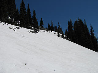 Snow along the upper flanks of Pratt