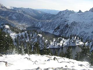 Gem and Snow lakes with the saddle above Snow that we came up and over